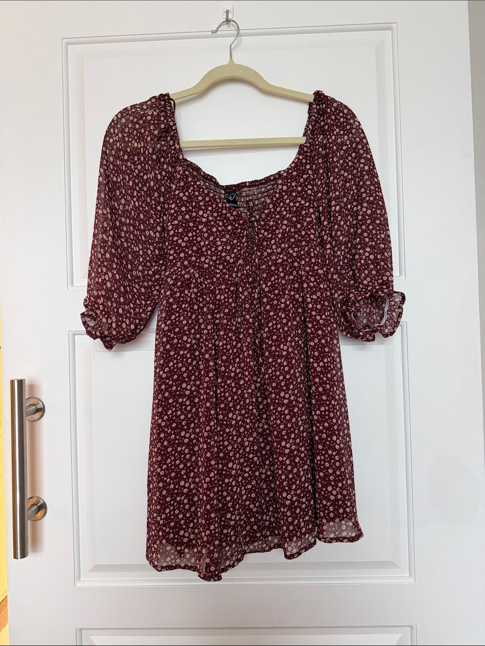 Windsor Burgundy Floral Peasant Dress